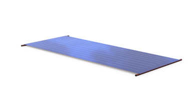  	  SunEarth Inc. ThermoRay TRB-26 solar collector panel for domestic hot water applications featuring aluminum absorber with blue tec absorber coating on surface.