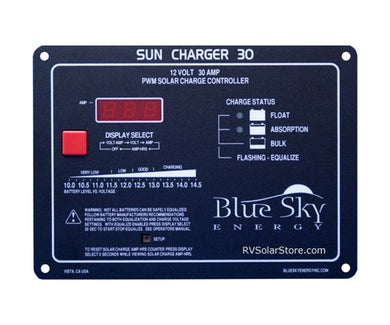Sun Charger 30 30A, @12V PWM Solar Charge Controller  The perfect controller for a variety of applications, including marine, RV, and off-grid. 