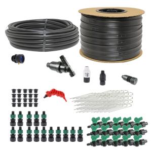 The Deluxe Drip Irrigation Kit for Small Farms can water up to 15 rows. Includes 3/4