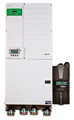 MidNite Solar pre-wired inverter systems offer a turn key solution to installing a battery based inverter system, saving you time in the field. With a pre-wired solution all of the confusion is taken out of selecting all the right parts. This system uses the Schneider Electric Conext XW PRO inverter that is rated at 6,800 watts and uses a 48 volt battery. It produces 120/240 volts AC and has a two seperate AC inputs.