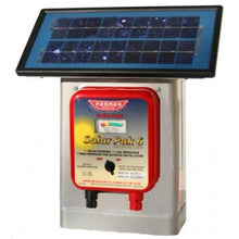 Load image into Gallery viewer, America`s first solar-powered electric fence charger!  Laser trimmed, computer precision, solid state circuitry provides reliable, powerful low impedance shock to end of the fence.  Uses free energy from the sun for maximum shock – day or night. Eliminates need for expensive battery replacement or inconvenient recharging.

