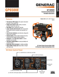 Generac Generators-GP6500E Electric Start Portable Generator