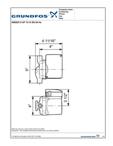 GRUNDFOS-Circulator Pump-1/2" Sweat UP15-10B5 1-Speed Bronze Circulator Pump, 115V, 1/25 HP
