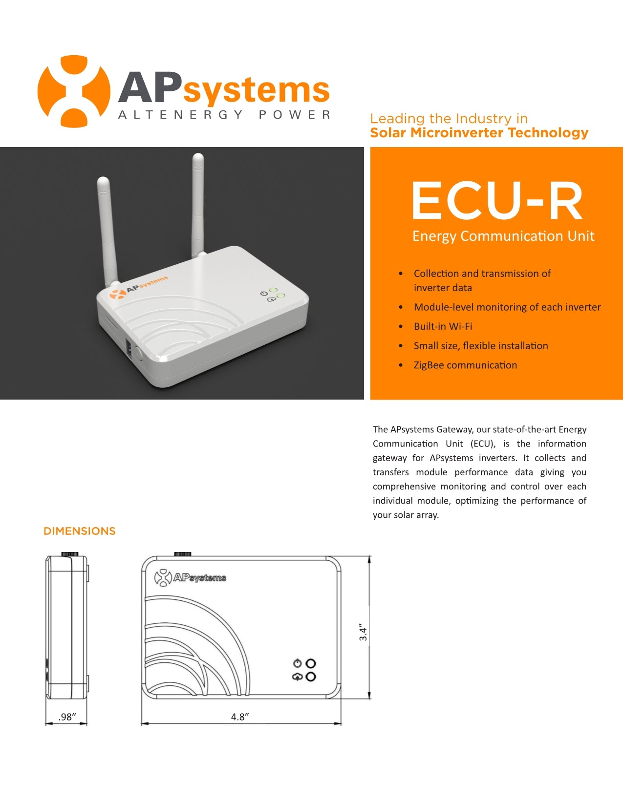 Energy APSystems-ECU-R, Gateway Communication AMRtechnologies –