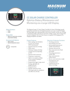 MAGNUM ENERGY DIMENSIONS-CC-40, 40A 12/24V PWM Charge Controller w/ integrated light controller, LCD display