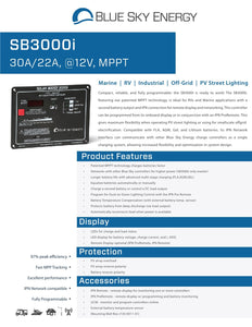 Blue Sky Energy-SB3000I, MPPT Control, Solar Boost Charge Control 22A/30A 12V, PNL Mount, Display