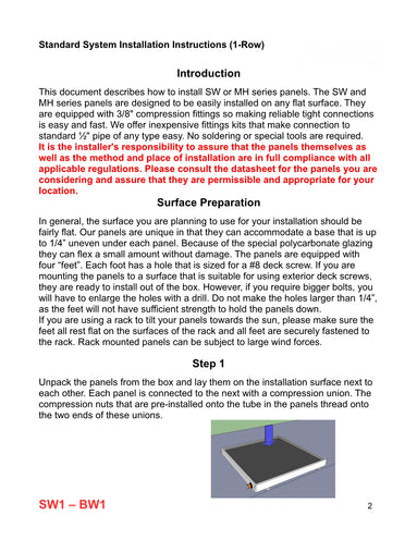 Kit-Standard Solar Water Heater (6) panel double row installation