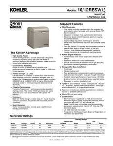 Kohler Generator-12RESVL 12kW Home Standby Generator System (100A 12-Circuit Automatic Switch)