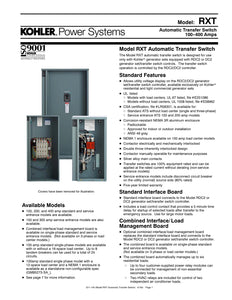 Kohler Generator-RXT-JFNC-0100A-100A 1ph-120/240V Nema 3R Automatic Transfer Switch