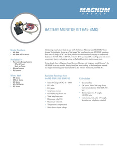 MAGNUM ENERGY DIMENSIONS-ME-BMK, Battery Monitoring