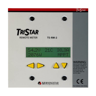 Morningstar TS-RM-2 TriStar Remote Digital Meter for TriStar Controllers  Note: This meter is for displaying controller information or starting manual modes such as equalization. It is NOT capable of programming the controller, such as custom voltage setpoints. That is done with DIP switches inside the controller.  Displays a full range of operating and diagnostic information for the TriStar and TriStar MPPT battery charging, load, and diversion operating modes.