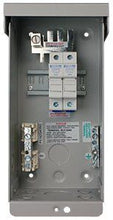 Load image into Gallery viewer, Junction Box for Smaller Solar Arrays  Gray aluminum type 3R rainproof enclosure with insulating deadfront, will accept three 150VDC (MNEPV) breakers for use with solar charge controllers, or two 600/1000 VDC fuse holders for use with high voltage grid tie systems. Includes a 60 amp plus bus bar, 6 position PV negative bus bar and a 6 position ground bus bar. 11&quot; x 5&quot; x 4&quot;. Circuit breakers and fuses are NOT included.
